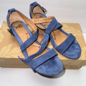 Sofft Innis Denim Blue Suede Strappy Wedge Sandals 1290027 Womens US 6 EU 37